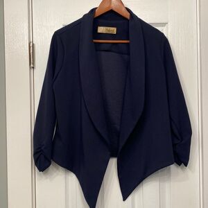 Hybrid & Company Navy drape front blazer Sz L